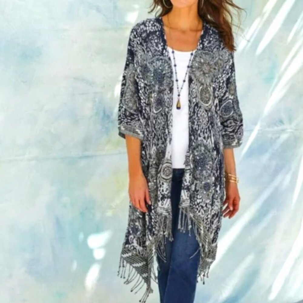 Soft Surroundings Emory Open Front Navy Cardi Top… - image 1